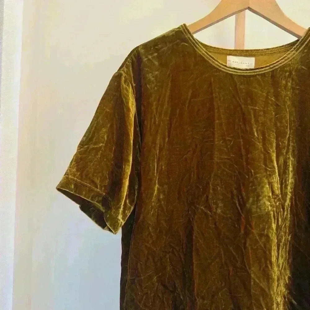 Melloday Women's Velvet Short Sleeve Blouse Size L Casual Fall - Picture 5 of 11